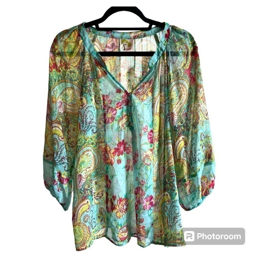 Fig & Flower Floral Paisley Blouse Large
Women’s Sheer Popover - Picture 1 of 4